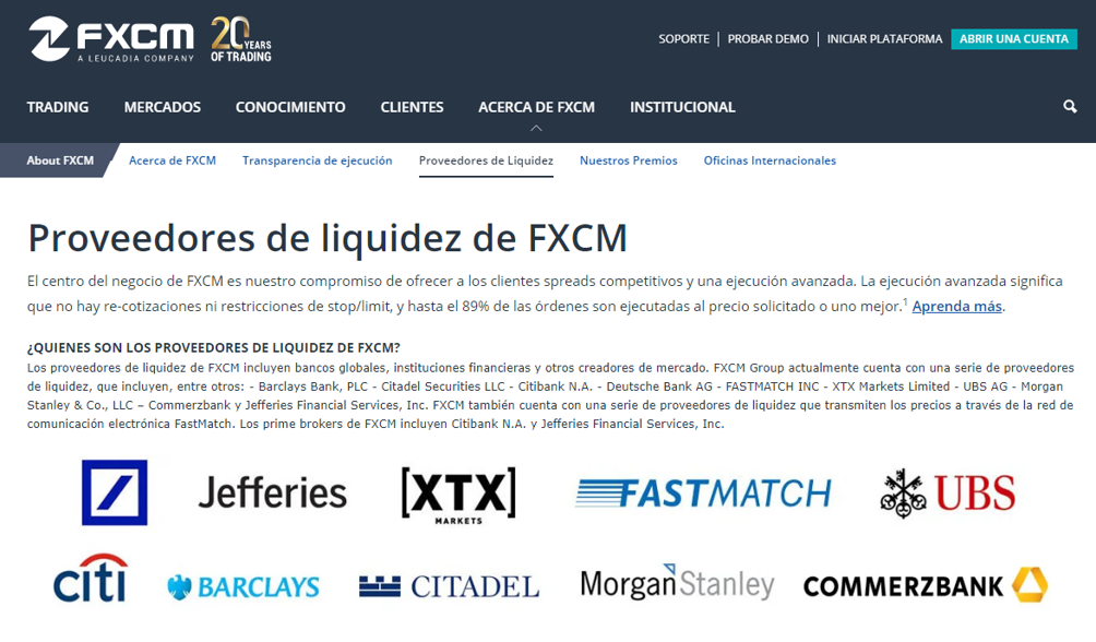 FXCM Proveedores de liquidez FXCM Proveedores de liquidez